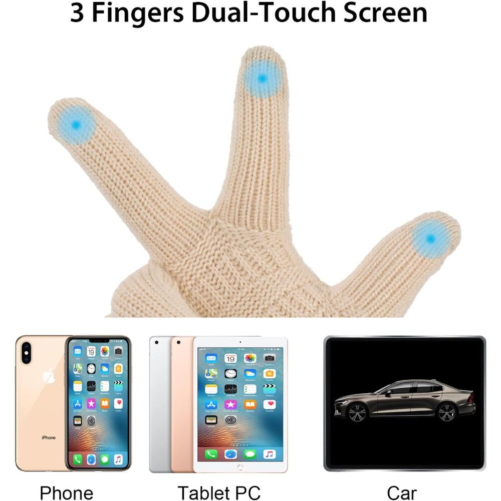 Womens Winter Touchscreen Gloves Cable Knit Warm Lined 3 Fingers Dual-layer Touc - Picture 3 of 6